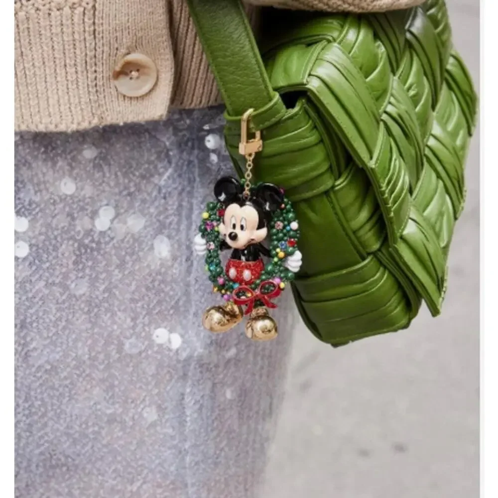 Disney BaubleBar Mickey Mouse Christmas Wreath Bag Charm Keychain Holiday NEW